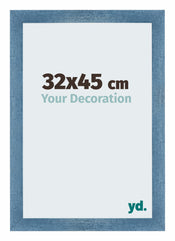 Mura MDF Cadre Photo 32x45cm Bleu Brillant Patiné De Face Mesure | yourdeclineoration.com