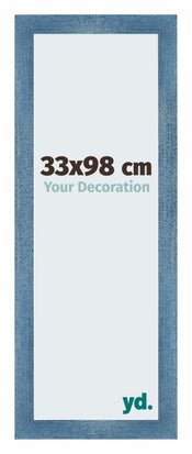 Mura MDF Cadre Photo 33x98cm Bleu Brillant Patiné De Face Mesure | yourdeclineoration.com