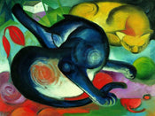 Franz Marc  Zwei Katzen blau und gelb affiche art 80x60cm | yourdeclineoration.com
