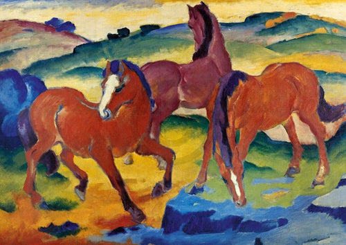 Franz Marc  Die roten Pferde affiche art 29.7x21cm | yourdeclineoration.com