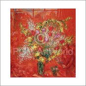 Marc Chagall  Fleurs sur fond rouge affiche art 70x70cm | yourdeclineoration.com