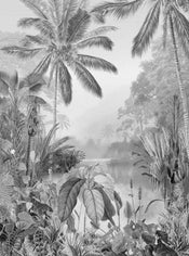 Komar Lac Tropical Black And White Papier Peint Intissé 200x270cm 2 bandes | yourdeclineoration.com