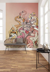 Komar Flamingos and Lillys Papier Peint Intissé 200x280cm 4 bandes | yourdeclineoration.com
