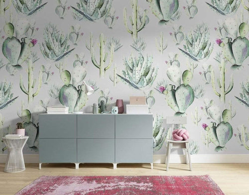 Komar Cactus Grey Papier Peint Intissé 400x250cm 4 bandes ambiance | yourdeclineoration.com